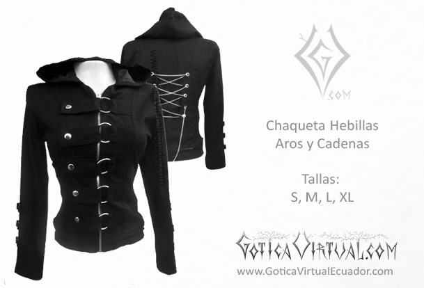 chaqueta drill femenina aros prendas negra frontales metal metalera quito pedidos internet ventas domicilio 